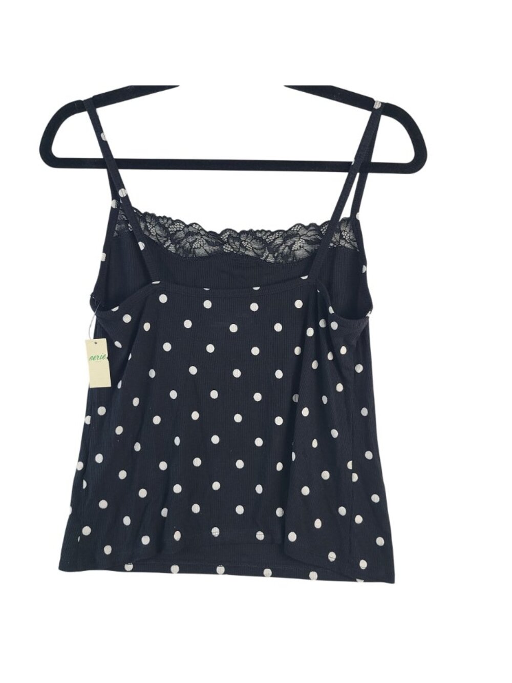 NEW Aerie Women's Black Polka Dot Lace Trim Cami Tank Top Sz Large - Picture 4 of 4
